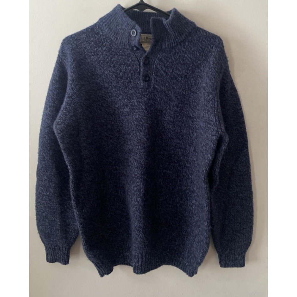 Vintage LL Bean Sweater Large Tall Lambs Wool Ragg Mock Neck Henley Fisherman